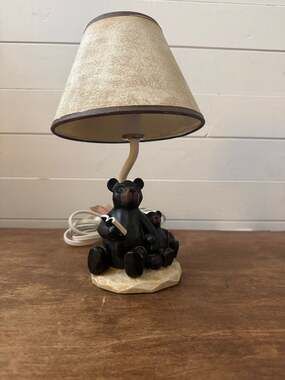 Vintage Bon-Ton Black Bear Reading to Cub Table Lamp with Shade
